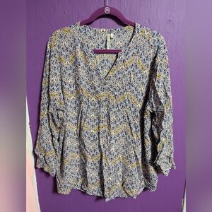 107. Grand & Greene White Aztec Colorful Print 1/4 Button Down Blouse 1X 16 18